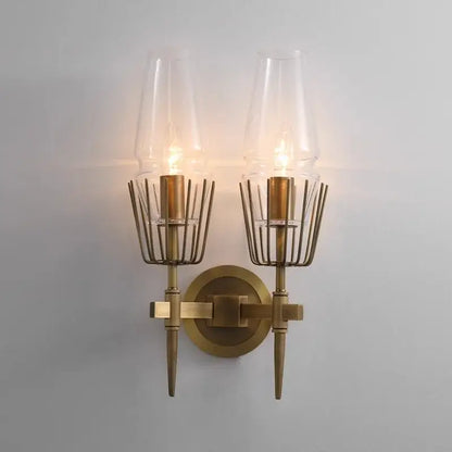 Antique brass crystal glass wall light for bedroom and bath