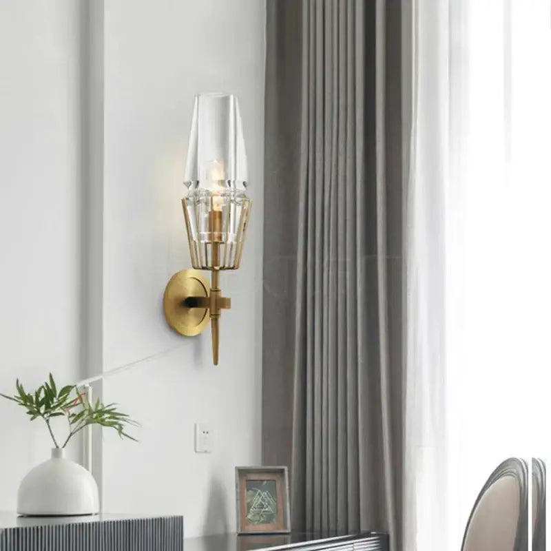 Antique brass crystal glass wall light for bedroom and bath
