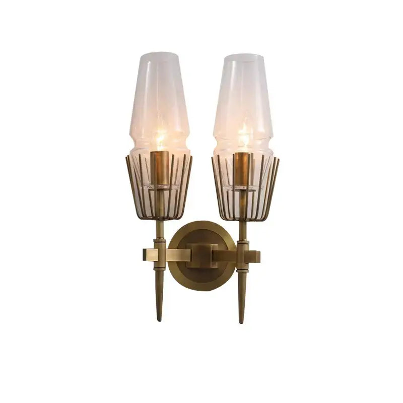 Antique brass crystal glass wall light for bedroom and bath
