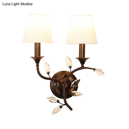 Antique brass crystal leaf wall mount lamp bedroom sconce