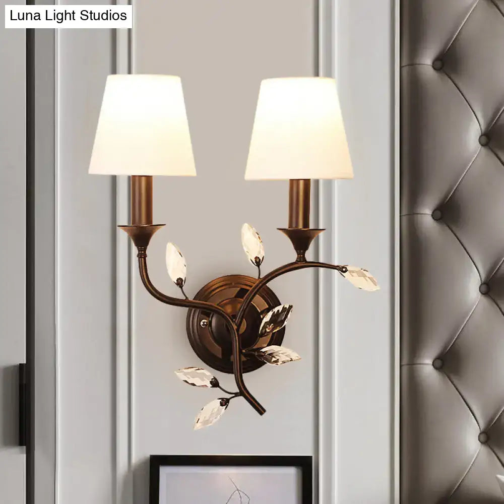 Antique brass crystal leaf wall mount lamp bedroom sconce