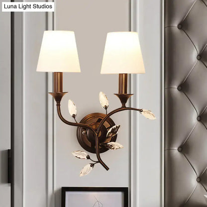 Antique brass crystal leaf wall mount lamp bedroom sconce