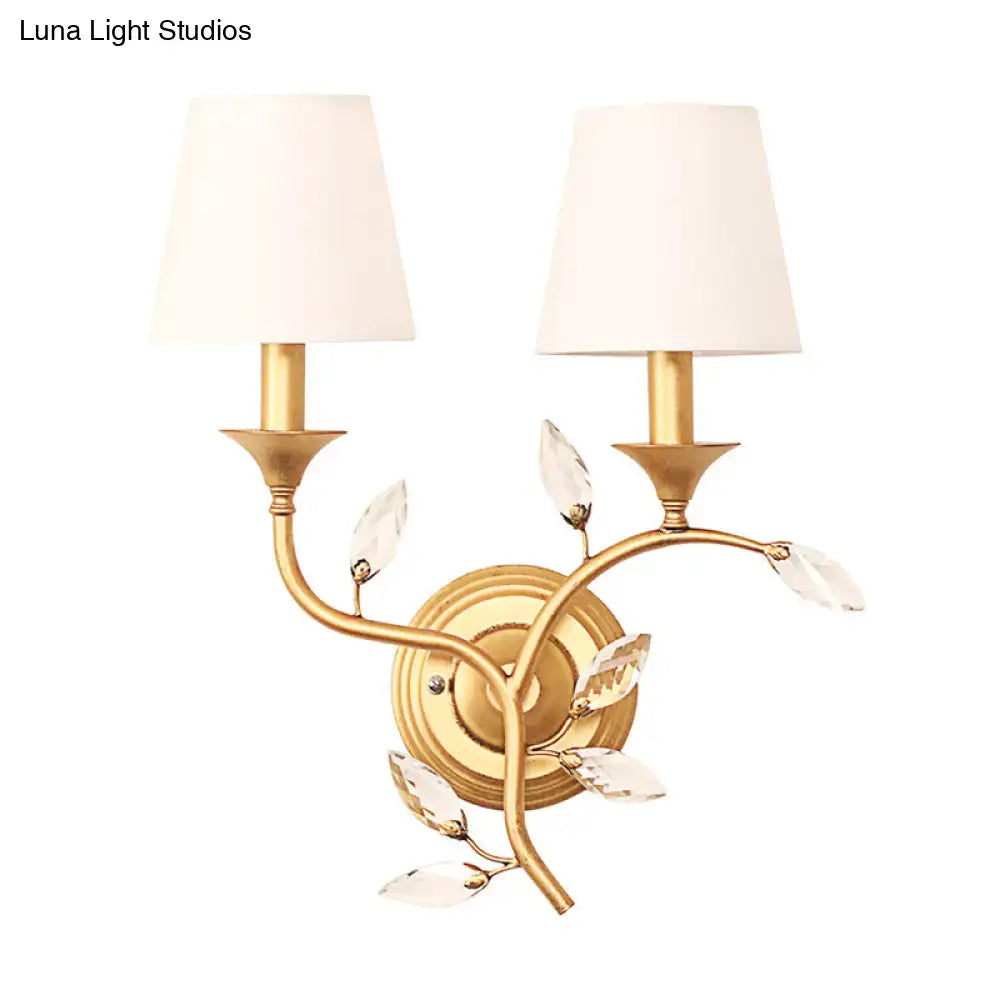 Antique brass crystal leaf wall mount lamp bedroom sconce
