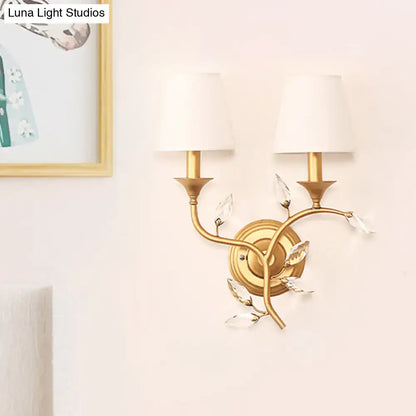 Antique brass crystal leaf wall mount lamp bedroom sconce