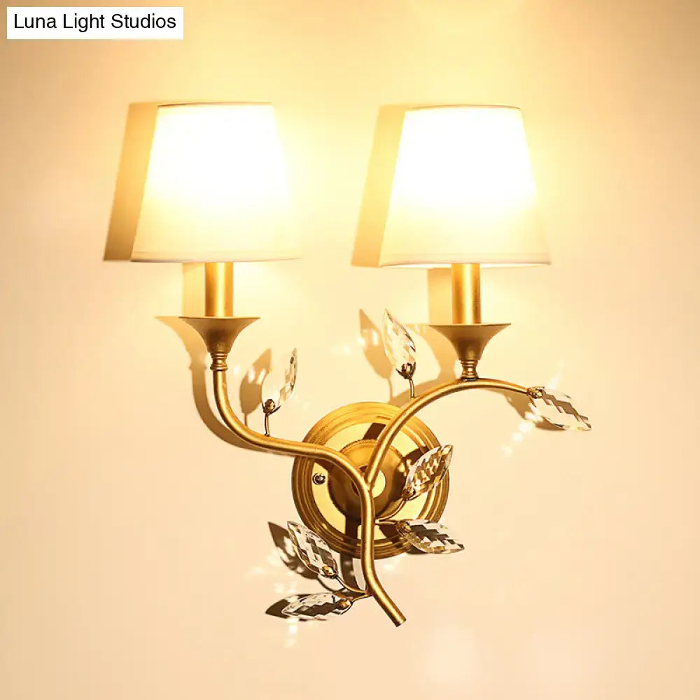 Antique brass crystal leaf wall mount lamp bedroom sconce