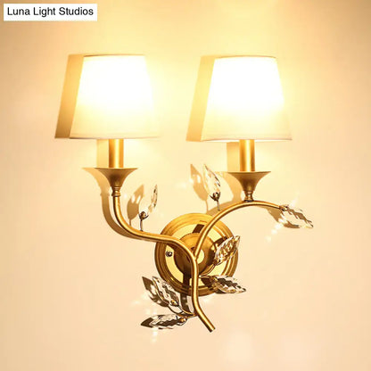 Antique brass crystal leaf wall mount lamp bedroom sconce