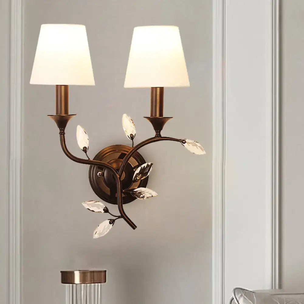 Antique brass crystal leaf wall mount lamp bedroom sconce