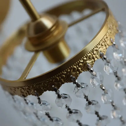 Antique brass crystal led wall sconce bedroom pull chain light