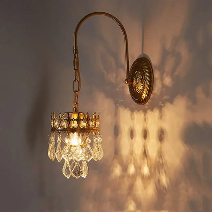 Antique brass crystal wall lamp bedroom luxury sconce