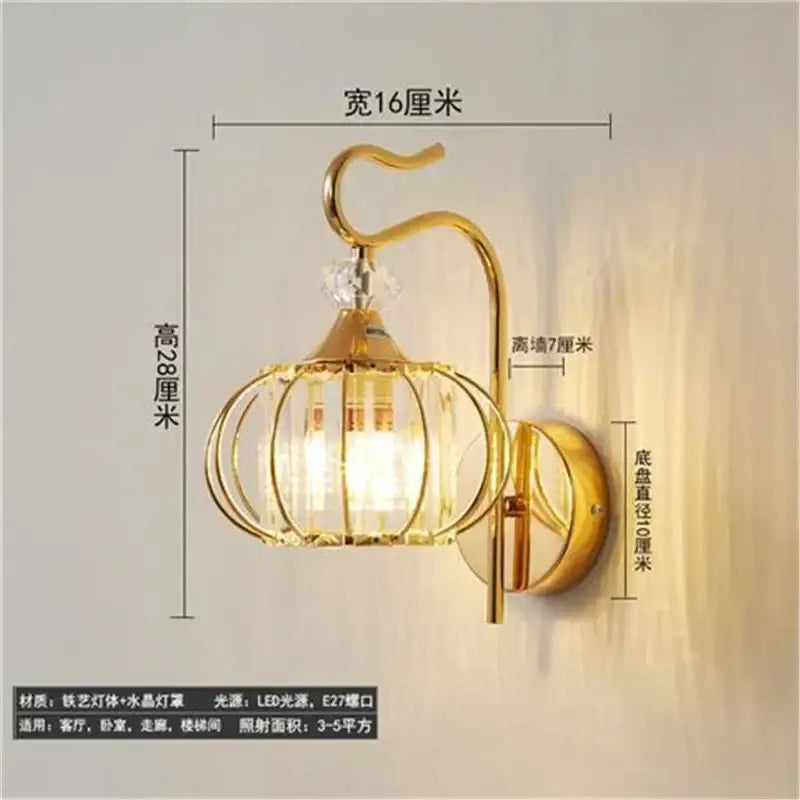 Antique brass & dark bronze crystal led wall lamp living room sconce