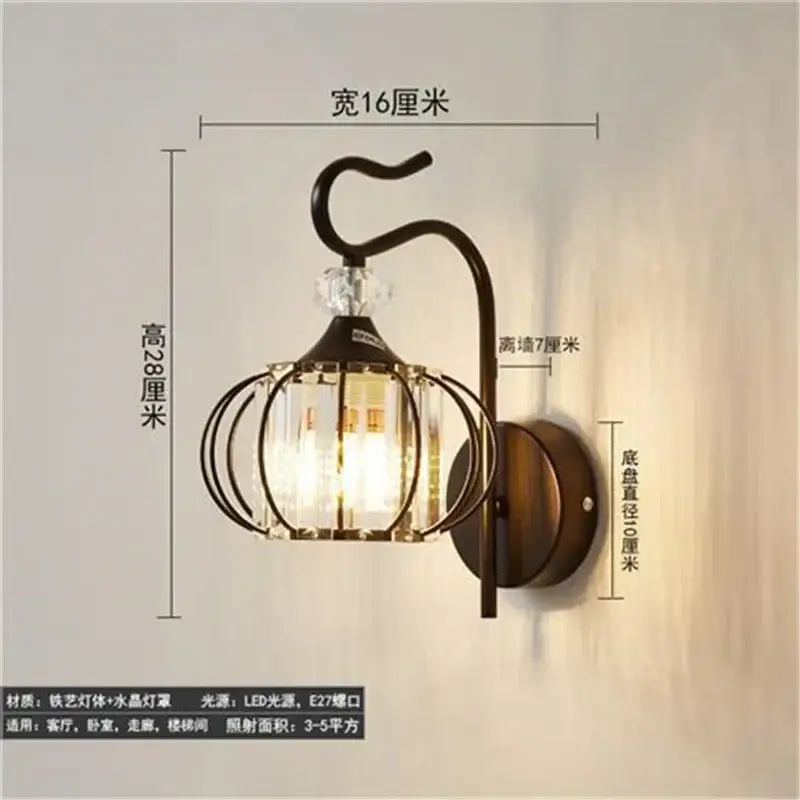 Antique brass & dark bronze crystal led wall lamp living room sconce