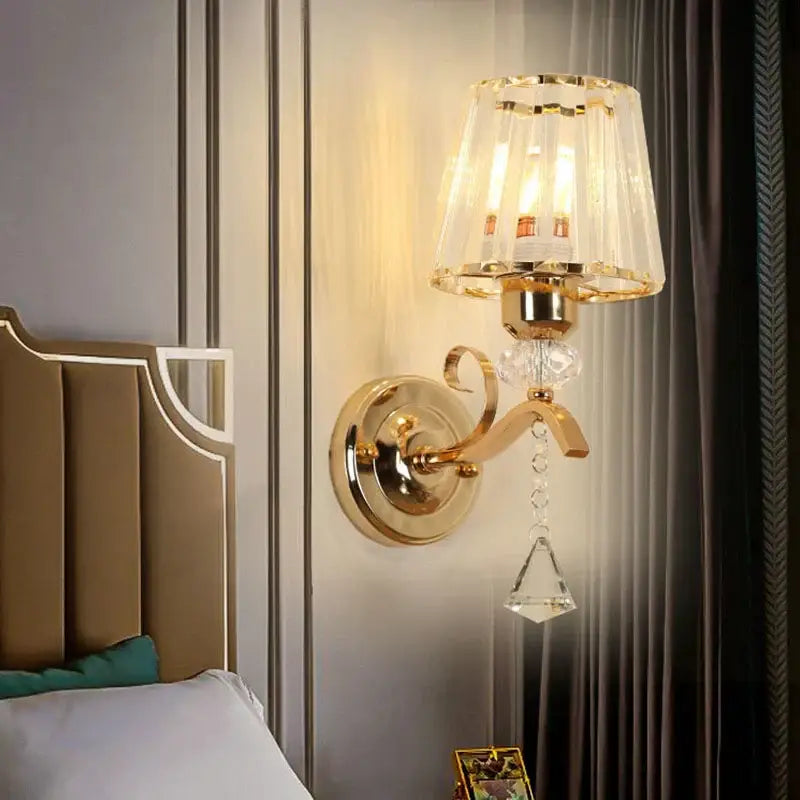 Antique brass & dark bronze crystal led wall lamp living room sconce