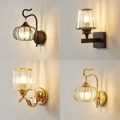 Antique brass & dark bronze crystal led wall lamp living room sconce