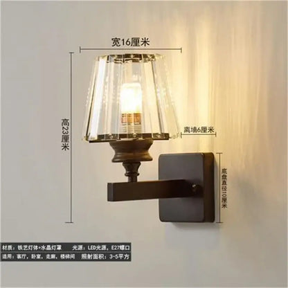 Antique brass & dark bronze crystal led wall lamp living room sconce