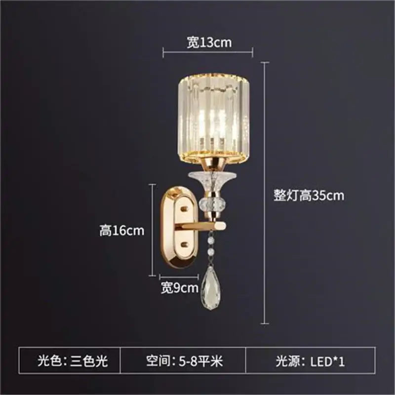 Antique brass & dark bronze crystal led wall lamp living room sconce