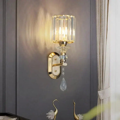 Antique brass & dark bronze crystal led wall lamp living room sconce