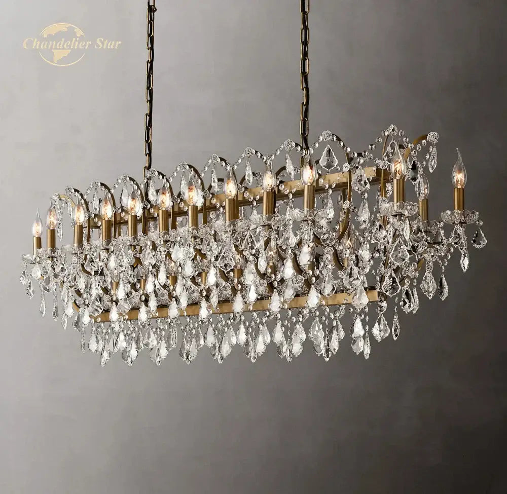 Antique brass crystal iron chandelier for dining room