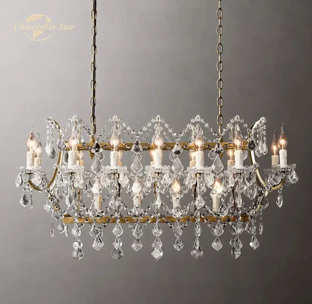 Antique brass crystal iron chandelier for dining room