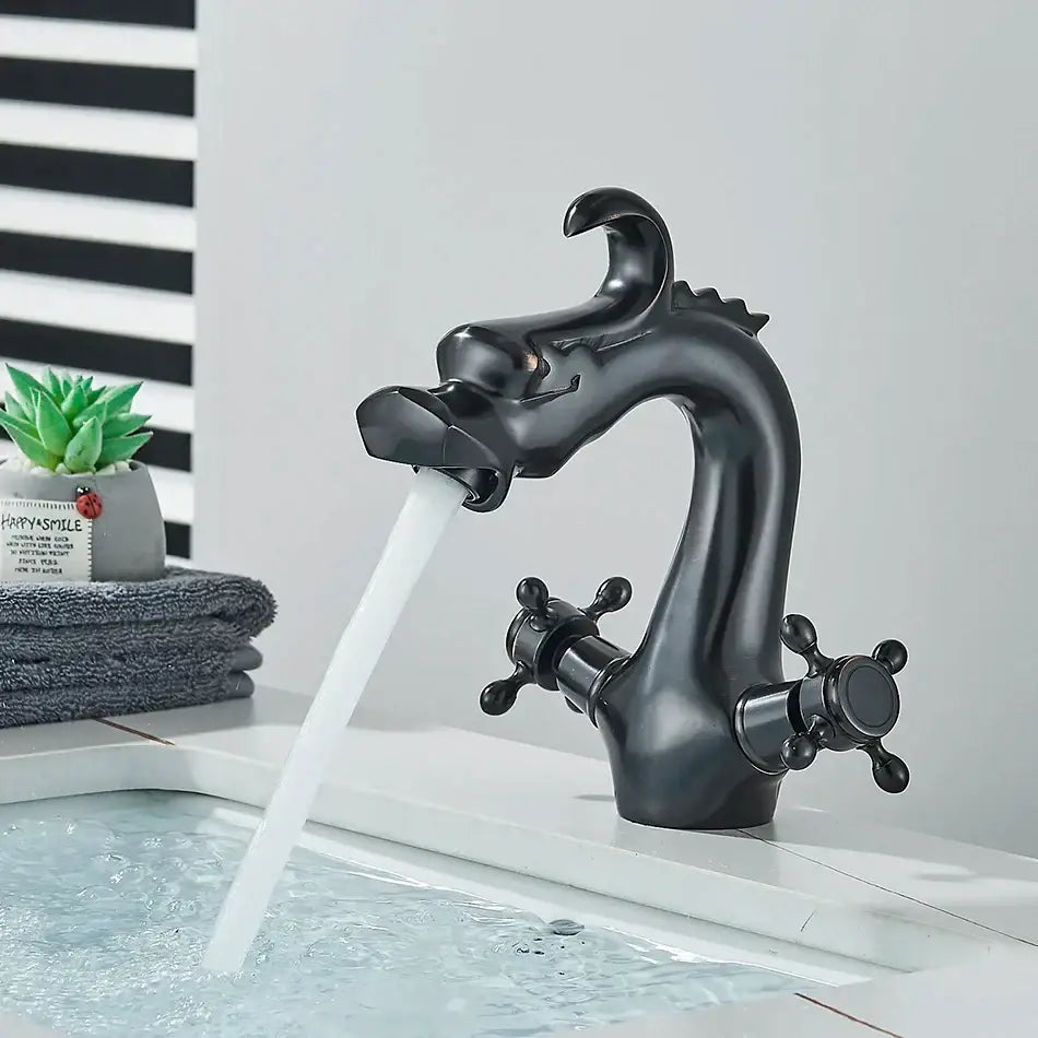 Antique brass dragon style bathroom basin faucet mixer tap