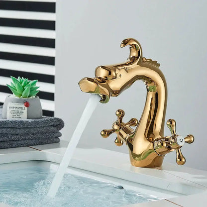 Antique brass dragon style bathroom basin faucet mixer tap