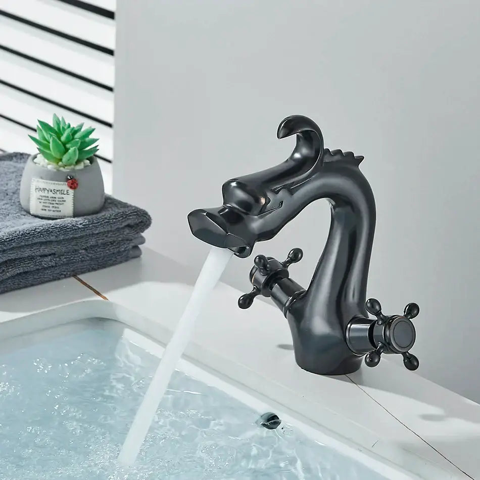 Antique brass dragon style bathroom basin faucet mixer tap