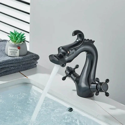 Antique brass dragon style bathroom basin faucet mixer tap