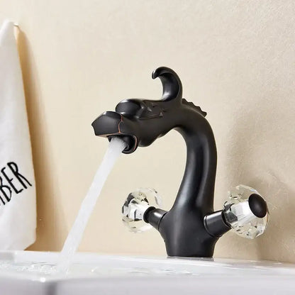 Antique brass dragon style bathroom basin faucet mixer tap