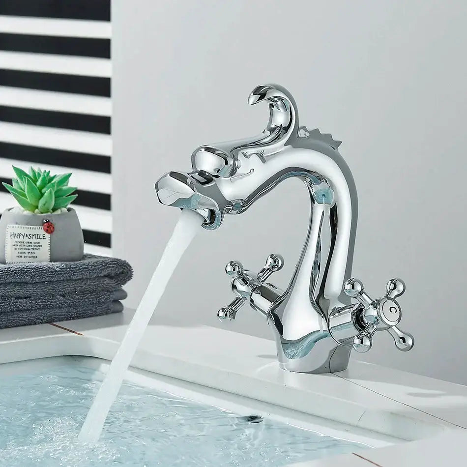 Antique brass dragon style bathroom basin faucet mixer tap