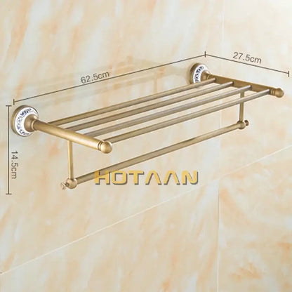 Antique brass double tier towel rack bathroom ceramic towel holder
