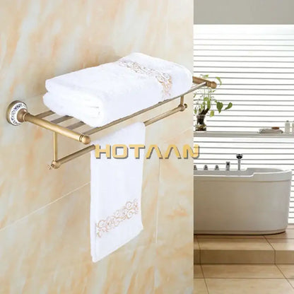 Antique brass double tier towel rack bathroom ceramic towel holder
