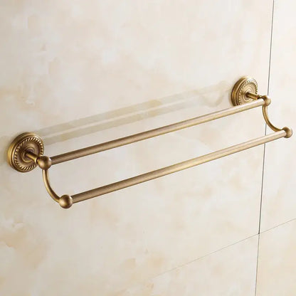 Antique brass double towel bar bathroom rack with ornate base