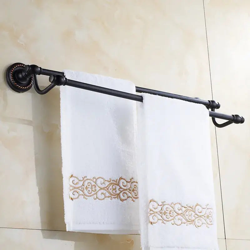 Antique brass double towel bar bathroom rack with ornate base