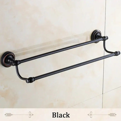 Antique brass double towel bar bathroom rack with ornate base