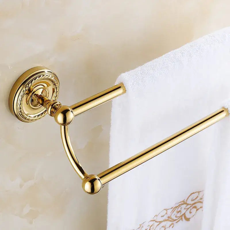 Antique brass double towel bar bathroom rack with ornate base