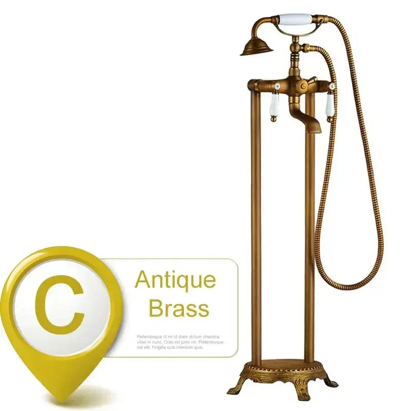 Antique brass dual ceramic handle freestanding tub faucet bathroom