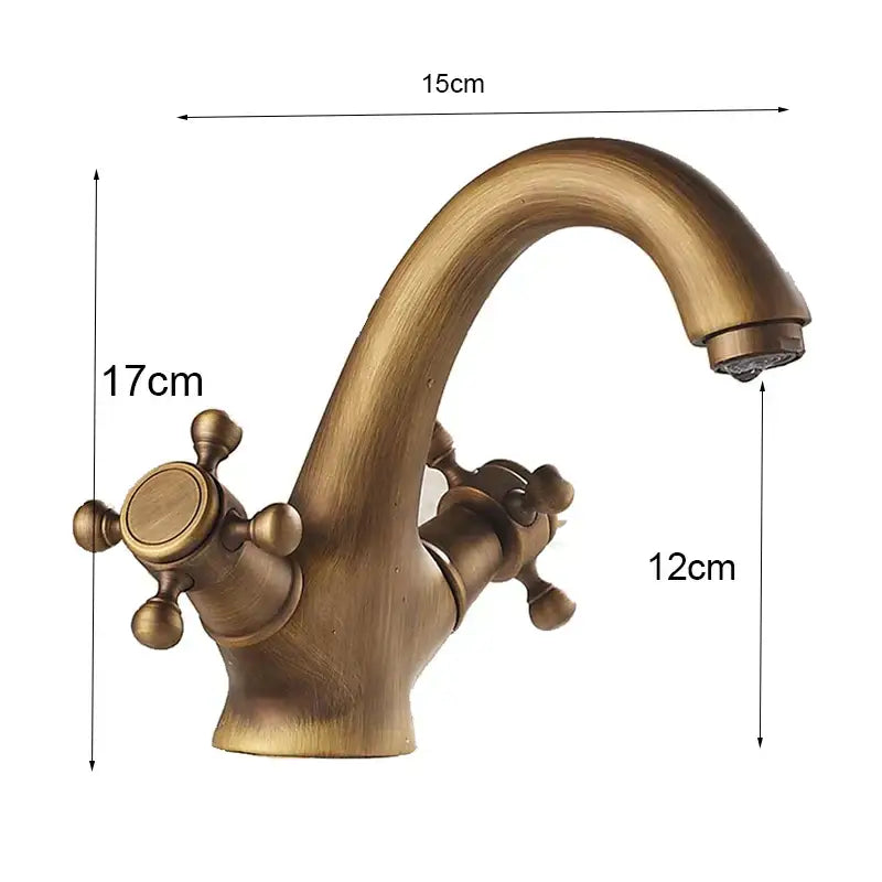 Antique brass dual handle basin faucet bathroom vanity sink