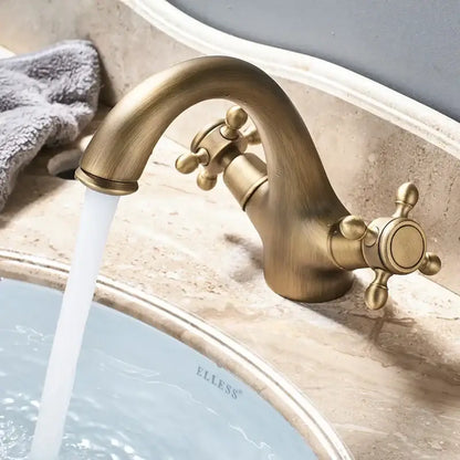 Antique brass dual handle basin faucet bathroom vanity sink
