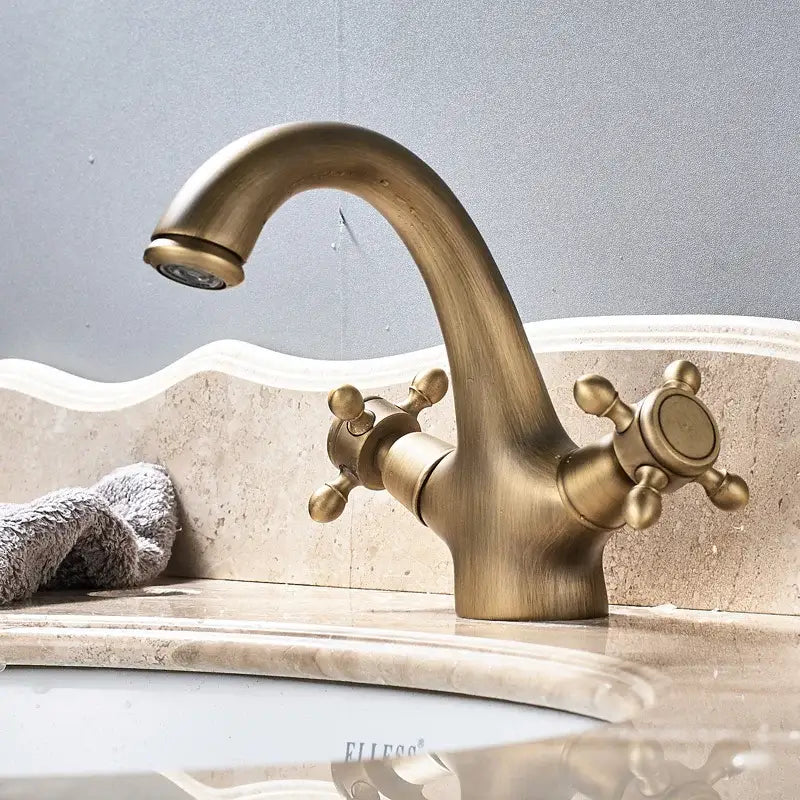 Antique brass dual handle basin faucet bathroom vanity sink