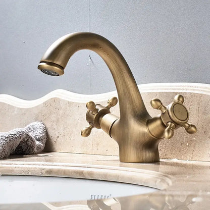 Antique brass dual handle basin faucet bathroom vanity sink