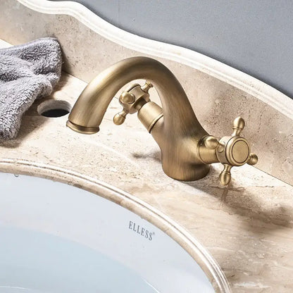 Antique brass dual handle basin faucet bathroom vanity sink