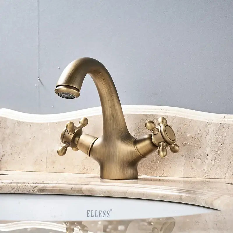 Antique brass dual handle basin faucet bathroom vanity sink