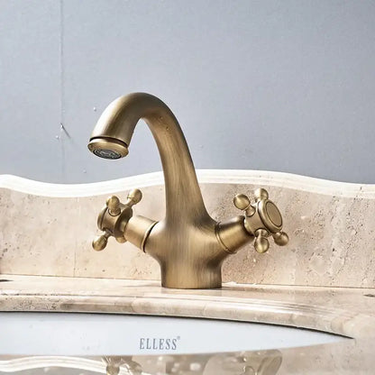 Antique brass dual handle basin faucet bathroom vanity sink