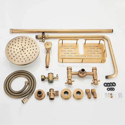 Antique brass dual handle shower faucet set with shelf bathroom