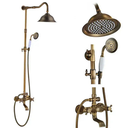 Antique brass dual handle shower faucet set with shelf bathroom