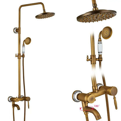 Antique brass dual handle shower faucet set with shelf bathroom