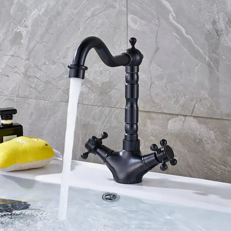 Antique brass dual handle swivel sink faucet for kitchen