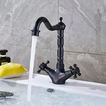 Antique brass dual handle swivel sink faucet for kitchen