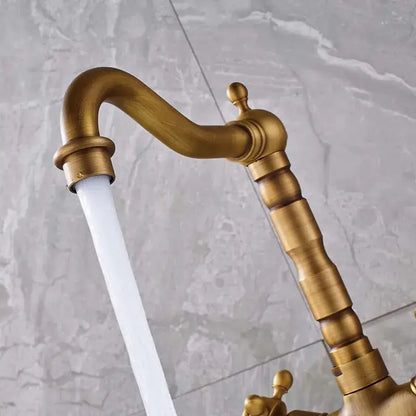 Antique brass dual handle swivel sink faucet for kitchen