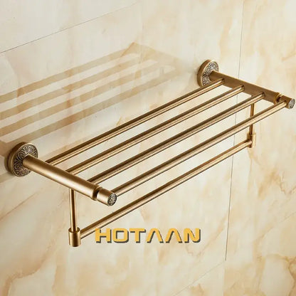 Antique brass floral double towel rack bathroom shelf