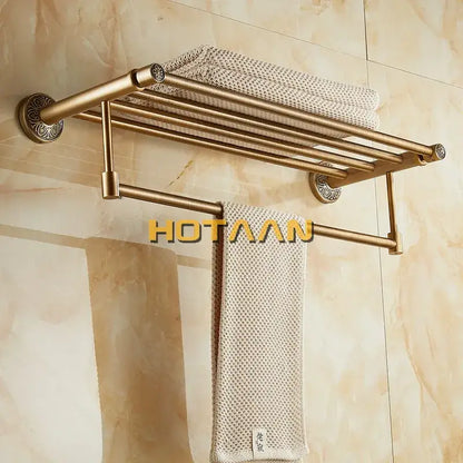 Antique brass floral double towel rack bathroom shelf